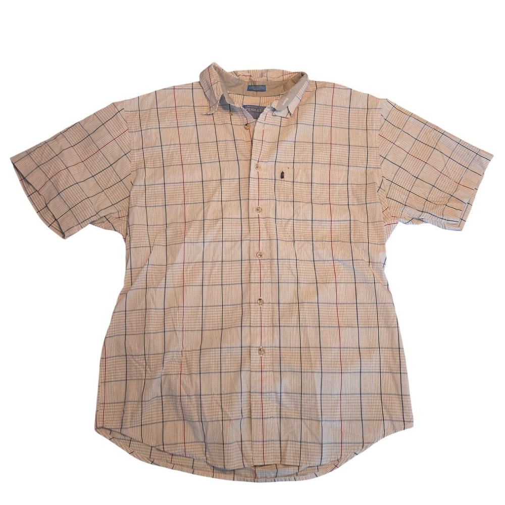 Vintage Pendleton Men's Plaid Button Front Shirt Short Sleeve 100% Cotton‎